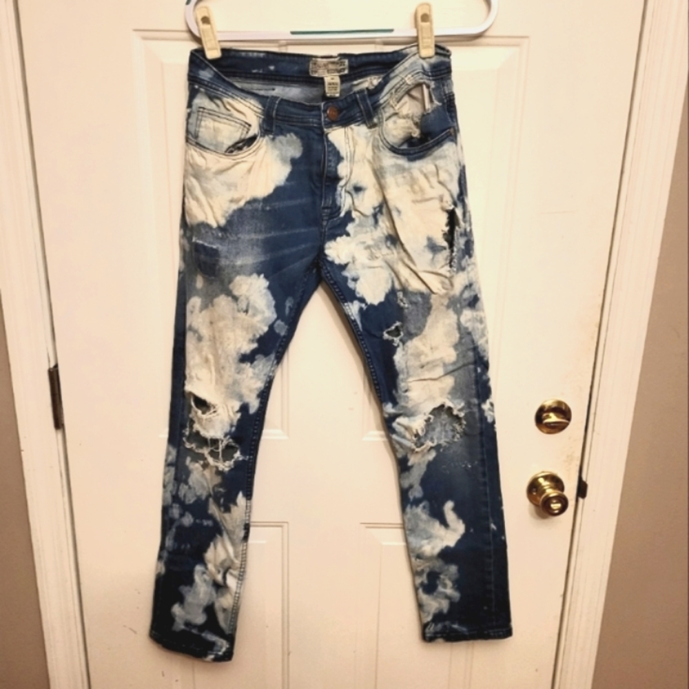 Men's Bleeker and Mercer Bleached, Torn, Distressed slim Jeans, Size 32W 32L